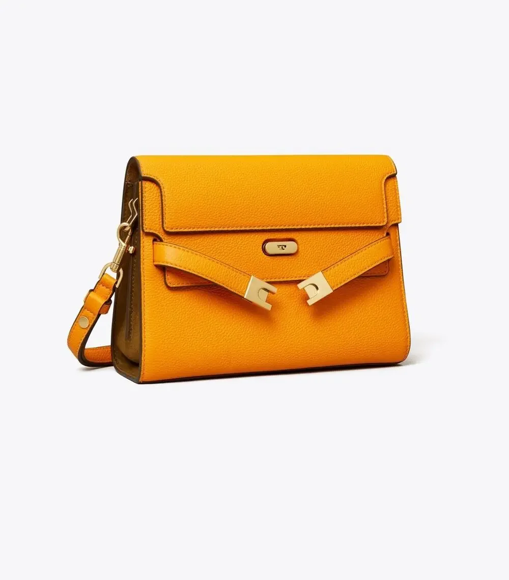 Tory Burch Lee Radziwill Pebbled Shoulder Bag Orange Citrine